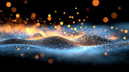 Wall Mural - blurry image of a blue and orange sky with a lot of dots. the dots are scattered all over the sky, c