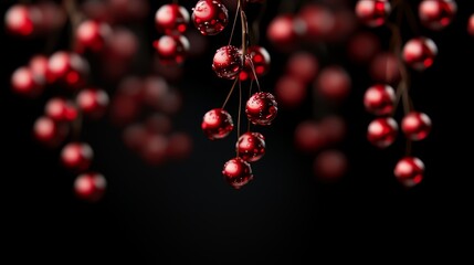 Wall Mural - close up of red berries hanging from a branch. the berries are shiny and appear to be sparkling