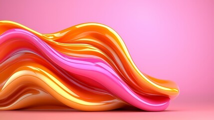 Wall Mural - colorful, curvy, and shiny object with a pink background. the object is made of a shiny, colorful ma
