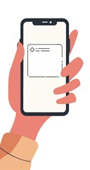 Hand holding phone, blank message app, white background.  Use  instructional
