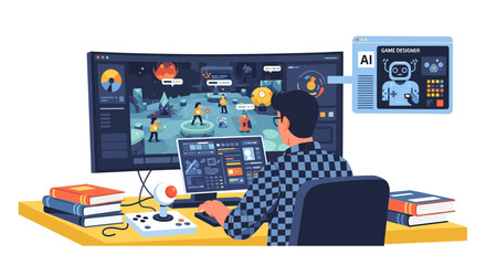 Game developer using AI tools to create an engaging and interactive game environment for players