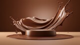 chocolate podium 3d background product coffee stand display platform liquid milk splash 3d chocolate wave cocoa podium brown dark melt hot studio smooth bar stage abstract pedestal texture flow food
