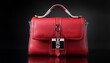 © JamesS - elegant red leather handbag with silver hardware and white stitching on a black background