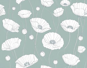 Naklejka na meble Delicate white poppies on a muted sage green background