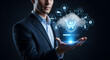 © Pertiwi - Businessman showcases AI powered e-commerce growth and customer service innovation