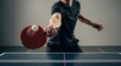 © Anwar - Player serving ping pong ball in minimalist indoor court, low angle, sharp focus on paddle and ball, no visible face