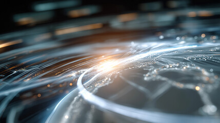 Wall Mural - illuminating digital landscape: a close-up view of a vibrant, intricate network of glowing lines and