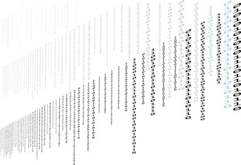 Binary Code Pattern of Ones and Zeros Displayed Matrix Digital Art with binary computer code.