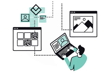 designer working on website layout and user interface design with digital tools