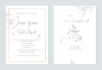 Wall Mural - wedding invitation and save the date template set with a minimalist design and a watercolor wash in 