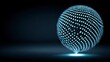 © BOJOShop - Glowing sphere of interconnected white dots on a dark background with a light beam below