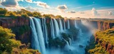 Anime-style Victoria Falls, Zambia & Zimbabwe Stunning waterfall, vibrant colors, breathtaking background, design, landscape