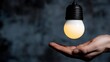 © BOJOShop - A glowing light bulb hovers above a person's open palm symbolizing a new idea