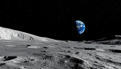 Earth seen from the moon landscape