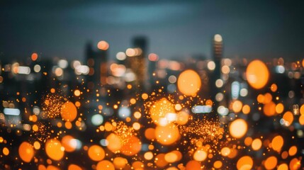 Abstract cityscape at night with blurred lights and bokeh effect creating a dreamy atmosphere