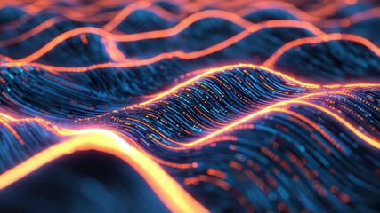 Wall Mural - abstract digital wave background with colorful glowing lines and particles, illustrating technologic