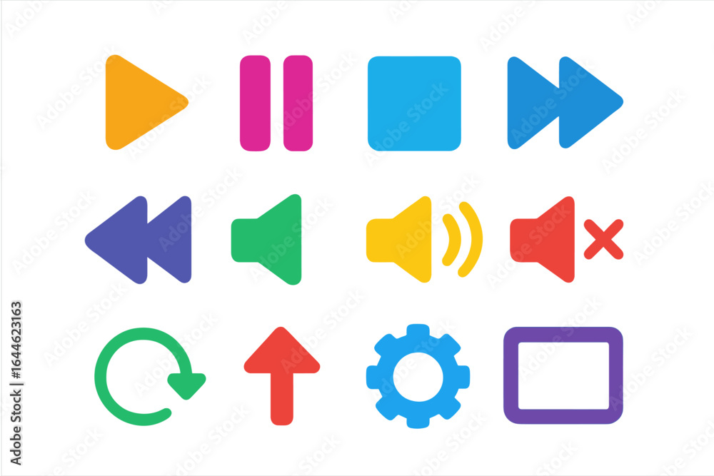 Colorful media player control icon set. Buttons for audio and video ...