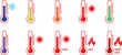 © Muhammad - A set of colorful thermometer icons illustrating various temperature levels from cold with a snowflake to very hot with flames.