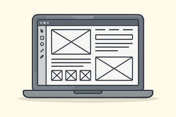 website prototype and wireframe on laptop screen. web page development, ui ux design process with sk