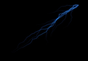 Wall Mural - a vibrant blue electrical discharge streaks across a pitch-black background, resembling a lightning 