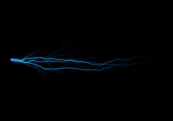 Wall Mural - a vibrant blue energy stream, resembling lightning, streaks across a pitch-black background. its pat