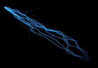 Wall Mural - a vibrant blue electric discharge streaks across a pitch-black background, resembling a luminous bol