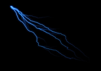 Wall Mural - abstract image of a blue electric discharge, resembling a lightning bolt or energy stream, on a blac