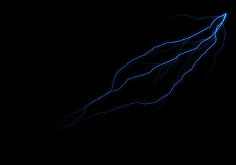 Wall Mural - a vibrant blue electrical discharge streaks across a pitch-black background, resembling a stylized l