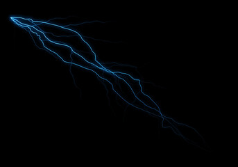 Wall Mural - abstract image depicting a blue electrical discharge, resembling a lightning bolt against a black ba