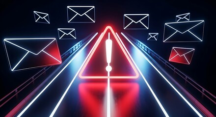 Glowing Envelopes And Warning Sign email message