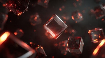 Wall Mural - abstract 3d render of glowing cubes floating in the dark space, a modern and futuristic design with 
