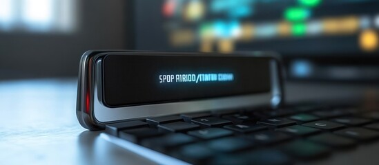 Futuristic Keyboard with Interactive Display Showing Coding or System Status