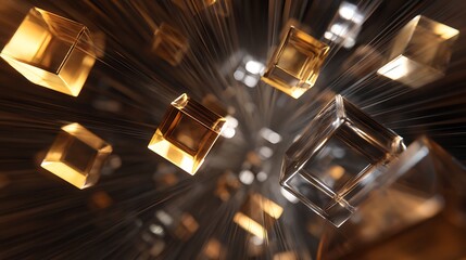Canvas Print - an abstract composition of golden cubes, creating a luxurious and modern background with geometric s