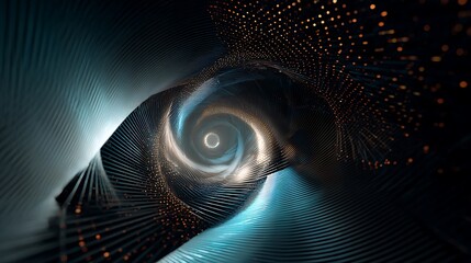Wall Mural - abstract futuristic background with glowing light dots and lines creating a dynamic spiral tunnel ef
