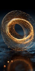 Wall Mural - abstract golden ring with glowing particles floating in a circular motion, creating a mesmerizing an
