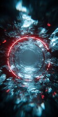 Wall Mural - abstract dark tunnel with neon circle light, creating a futuristic and mysterious background for var