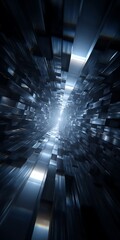 Wall Mural - futuristic tunnel with blue light and metal structure creating a sense of depth and motion in a mode