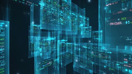 Futuristic cyber technology interface with glowing data visualization and dynamic information