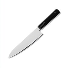A chef's knife,  stainless steel blade, black plastic handle