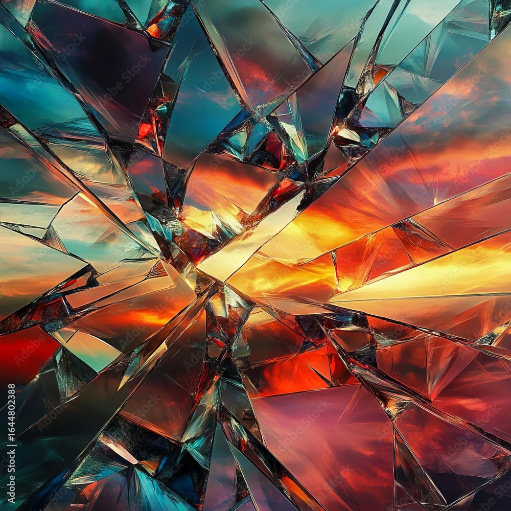 Shattered Colorful Shattered Skies A sky fractured into shards of brilliant color and ...