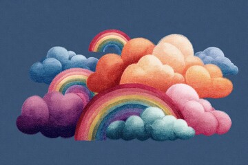 Wall Mural - Whimsical Clouds. Colorful Illustration of Fluffy Rainbow Clouds in a Magical Fantasy Sky