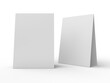 © Patcharee - 3D realistic mockup of a blank table sign tent card A4 format, isolated on white. Minimal display Ideal for menu, restaurant, cafe, event, promotion, branding, ads, and marketing design presentations