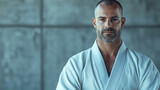 Confident man wearing martial arts uniform portrait.