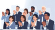 © Kolepfg - Diverse group of business professionals applauding, showcasing teamwork and success in a corporate setting.
