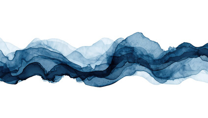 Wall Mural - fluid watercolor waves in serene blues, an abstract design on a transparent layer, suitable for