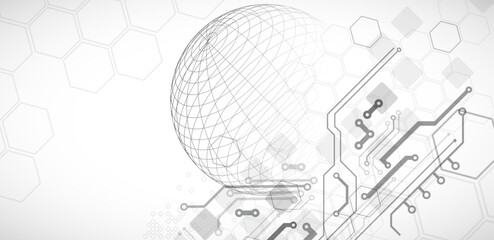 Wall Mural - abstract circuit board background with sphere. hi-tech digital technology concept. vector.