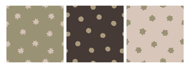 Wall Mural - stars and polka dot prints, seamless patterns. endless background, repeating design, abstract printa