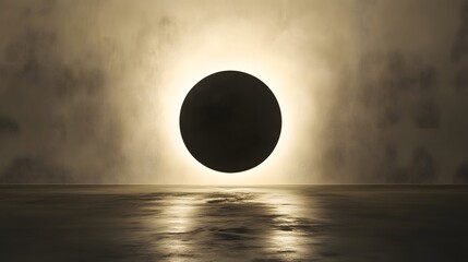 Wall Mural - Dark night sky with a full moon and solar corona over abstract blue water with space for text
