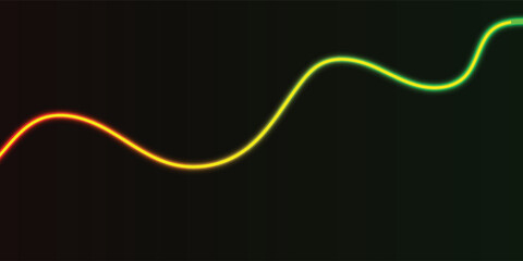 A vibrant, glowing, curved line transitions from orange to green against a dark background.