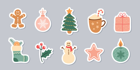 Wall Mural - set of cute christmas decoration sticker isolated vector illustration